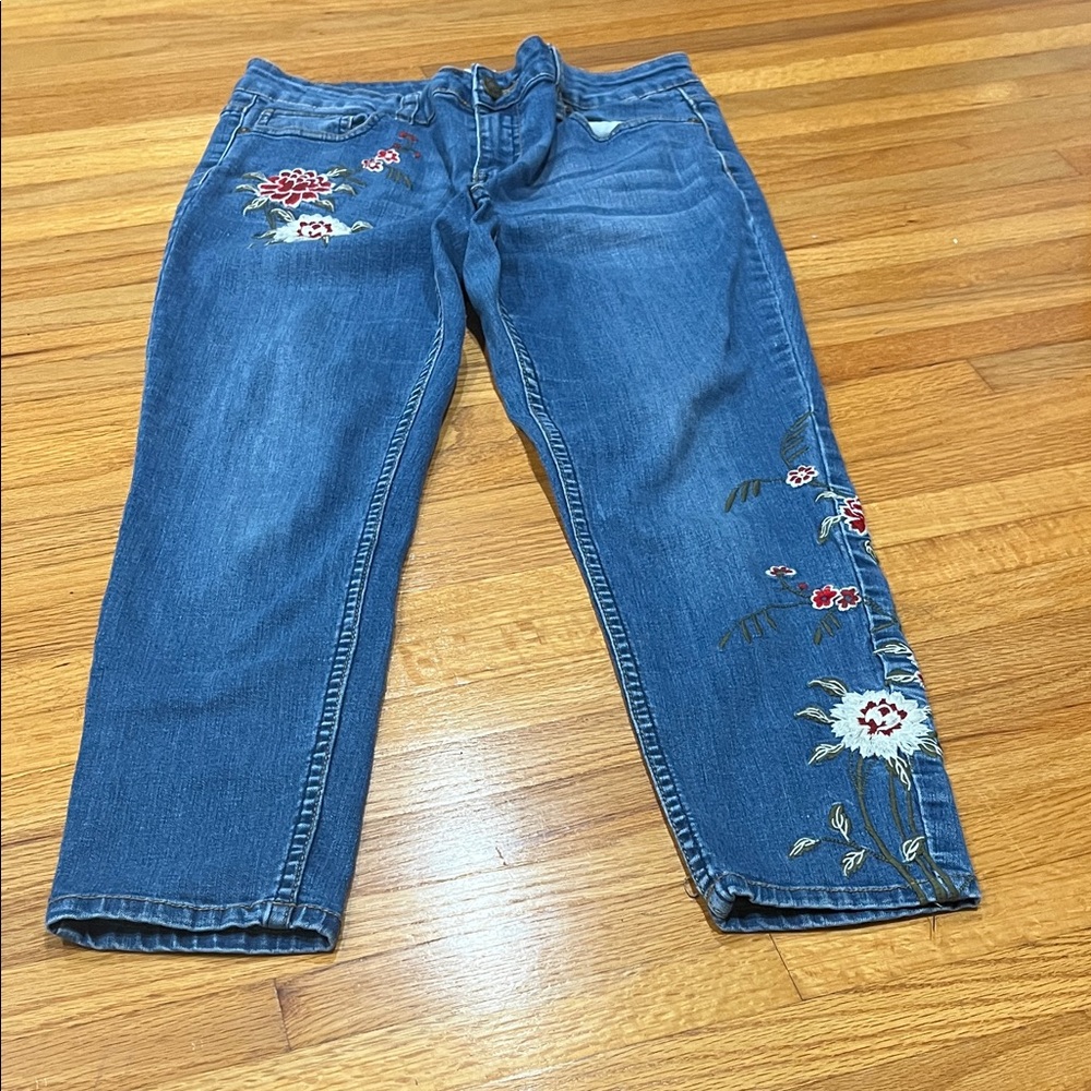 Embroidered Blue Jeans the size is stating they’re 10 petite very small Preowned